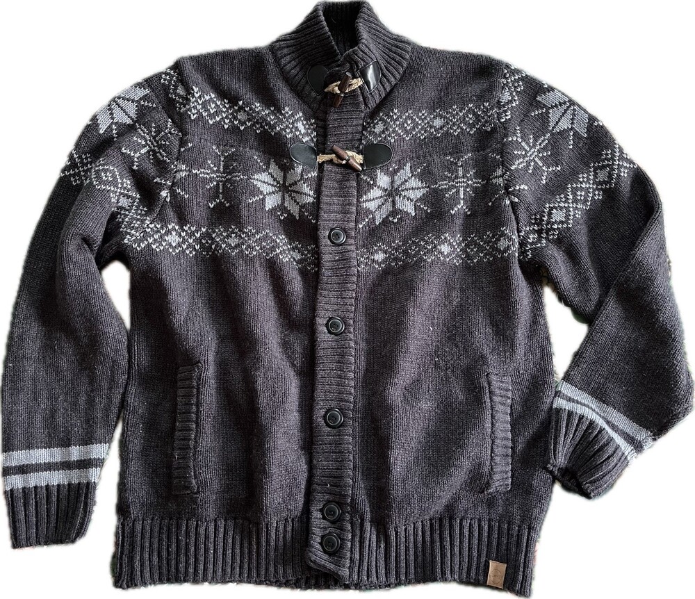 Weatherproof Vintage Men XXL Snowflake Gray Cardigan Button Up Fair Isle Sweater